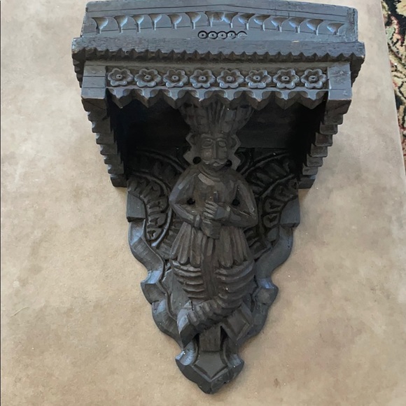 Other - Carved Wooden Shelf W King Figure from India